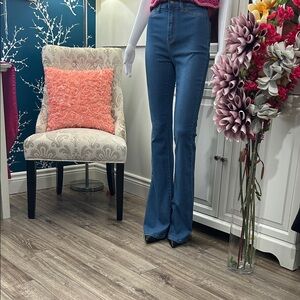 CHIC, high waisted, Blue Flare Jeans for Women, in size 6